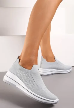 Szare Casualowe Buty Sportowe na Płaskiej Podeszwie bez Zapięcia Adalora