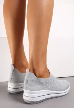 Szare Casualowe Buty Sportowe na Płaskiej Podeszwie bez Zapięcia Adalora