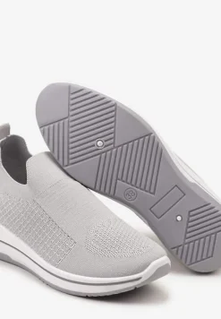 Szare Casualowe Buty Sportowe na Płaskiej Podeszwie bez Zapięcia Adalora