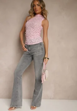Szare Jeansy High Waist o Kroju Flare Talasena
