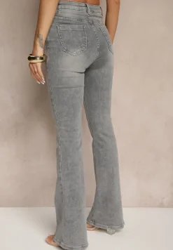 Szare Jeansy High Waist o Kroju Flare Talasena