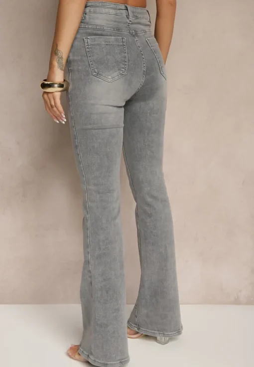 Szare Jeansy High Waist o Kroju Flare Talasena