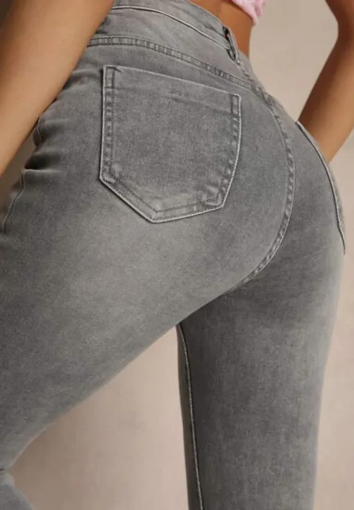 Szare Jeansy High Waist o Kroju Flare Talasena