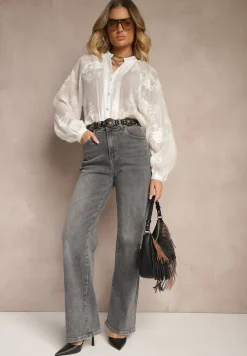 Szare Jeansy High Waist o Szerokim Kroju Sesinia