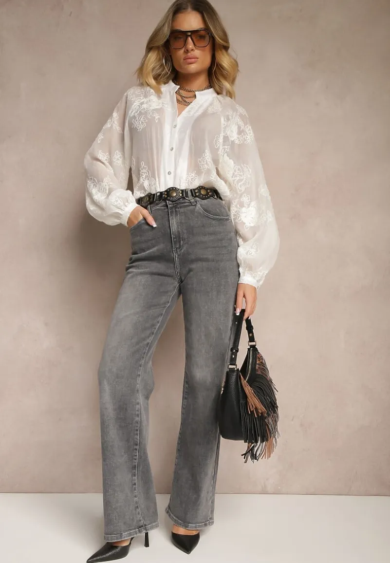 Szare Jeansy High Waist o Szerokim Kroju Sesinia