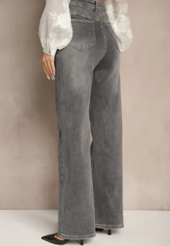 Szare Jeansy High Waist o Szerokim Kroju Sesinia