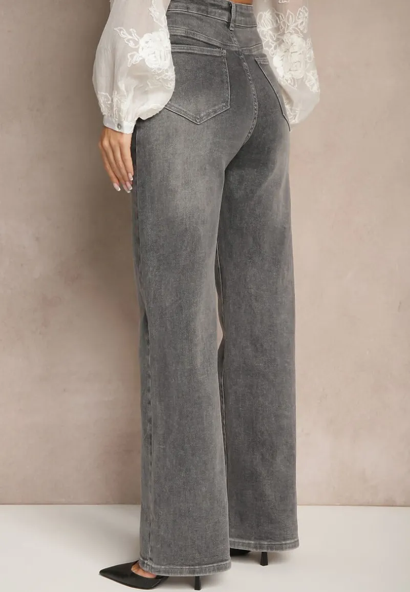 Szare Jeansy High Waist o Szerokim Kroju Sesinia