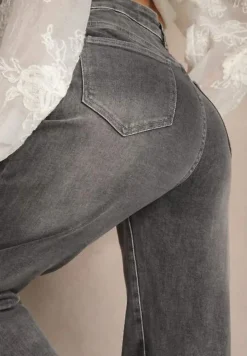 Szare Jeansy High Waist o Szerokim Kroju Sesinia