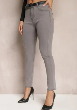 Szare Jeansy High Waist o Fasonie Regular Hildelitha