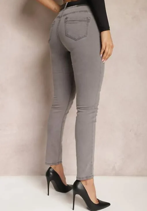 Szare Jeansy High Waist o Fasonie Regular Hildelitha