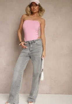 Szare Jeansy High Waist z Szeroką Nogawką Dorzeri