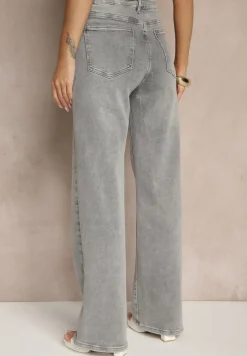 Szare Jeansy High Waist z Szeroką Nogawką Dorzeri