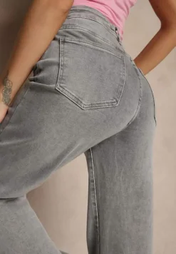 Szare Jeansy High Waist z Szeroką Nogawką Dorzeri