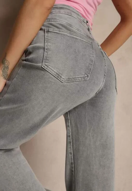 Szare Jeansy High Waist z Szeroką Nogawką Dorzeri