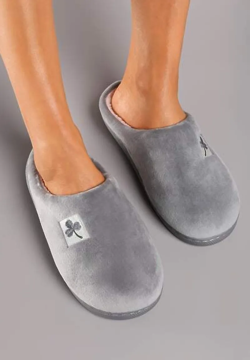 Szare Kapcie Vices z Weluru na Płaskiej Podeszwie Cellia