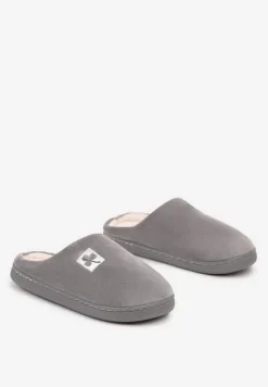 Szare Kapcie Vices z Weluru na Płaskiej Podeszwie Cellia