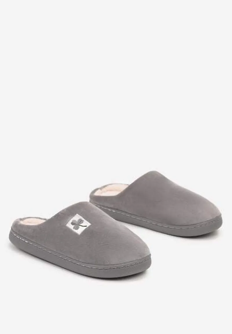 Szare Kapcie Vices z Weluru na Płaskiej Podeszwie Cellia