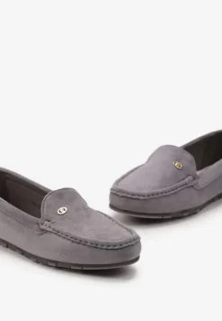 Szare Klasyczne Mokasyny z Ekozamszu z Wkładką ze Skóry Naturalnej Nemese