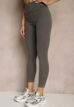 Szare Legginsy High Waist z Szeroką Gumką w Pasie Sevini