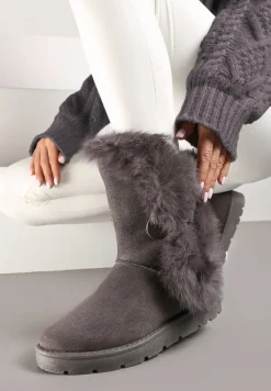 Szare Śniegowce na Płaskiej Podeszwie z Futerkiem Seanira