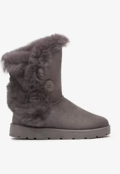 Szare Śniegowce na Płaskiej Podeszwie z Futerkiem Seanira