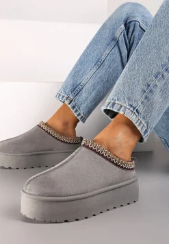 Szare Śniegowce na Platformie z Ozdobnym Paskiem Lotiara