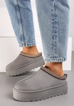 Szare Śniegowce na Platformie z Ozdobnym Paskiem Lotiara