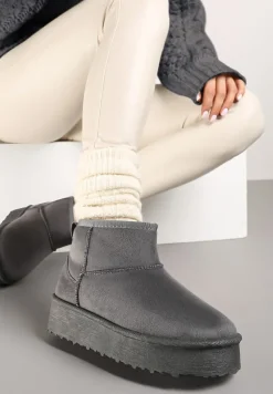 Szare Śniegowce na Platformie z Ozdobnymi Przeszyciami Vertirina