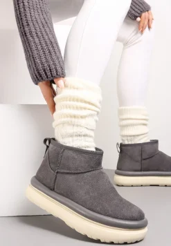 Szare Śniegowce Ultra Mini na Grubej Podeszwie z Futerkiem Asemmia