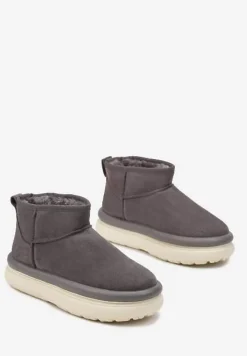 Szare Śniegowce Ultra Mini na Grubej Podeszwie z Futerkiem Asemmia