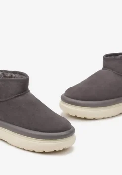 Szare Śniegowce Ultra Mini na Grubej Podeszwie z Futerkiem Asemmia