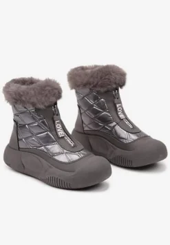 Szare Śniegowce Vices na Platformie z Pikowaną Cholewką i Futerkiem Gemitana