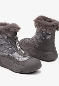 Szare Śniegowce Vices na Platformie z Pikowaną Cholewką i Futerkiem Gemitana