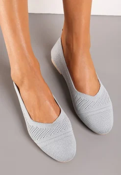 Szare Płaskie Balerinki z Siateczkowego Materiału Nelibra