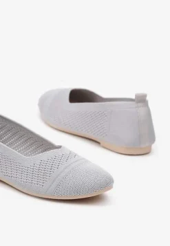 Szare Płaskie Balerinki z Siateczkowego Materiału Nelibra