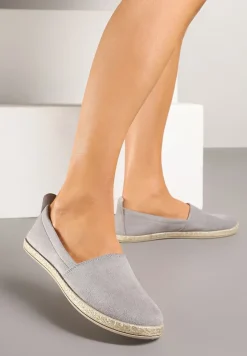 Szare Płaskie Espadryle z Plecionką na Podeszwie Julietae
