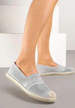 Szare Płaskie Espadryle z Ozdobną Perforacją Weorlisa