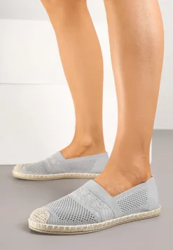 Szare Płaskie Espadryle z Ozdobną Perforacją Weorlisa