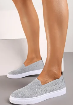 Szare Płaskie Tenisówki Zdobione Cyrkoniami Tiagata