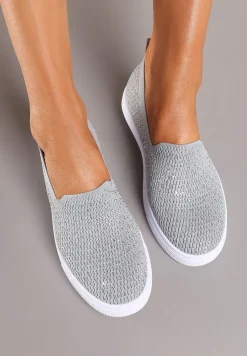 Szare Płaskie Tenisówki Zdobione Cyrkoniami Tiagata