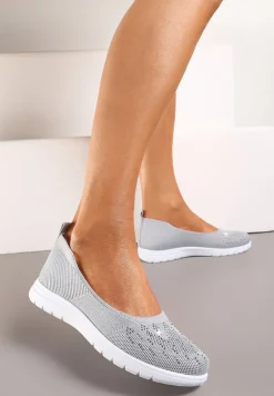 Szare Płaskie Tenisówki Zdobione Cyrkoniami Lomadia