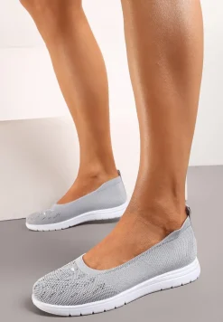 Szare Płaskie Tenisówki Zdobione Cyrkoniami Lomadia