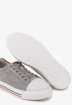 Szare Płaskie Trampki ze Skóry Naturalnej ze Skórzaną Wkładką i Ozdobnym Noskiem Milili