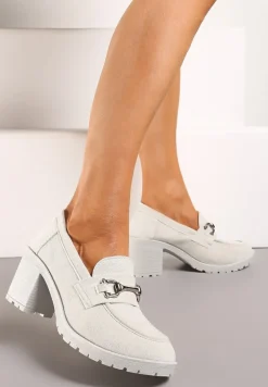 Szare Półbuty Mokasyny na Słupku z Platformą Ozdobione Klamrą Acridna