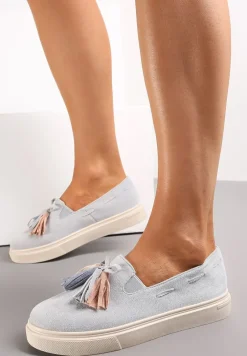 Szare Półbuty na Niskiej Platformie z Kolorowymi Chwostami Ferive