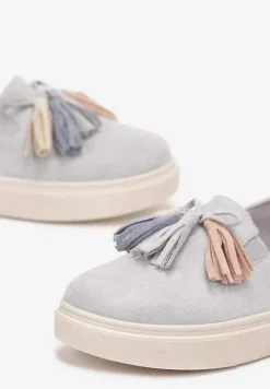 Szare Półbuty na Niskiej Platformie z Kolorowymi Chwostami Ferive