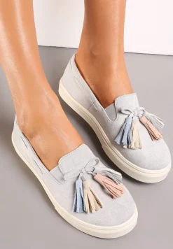 Szare Półbuty z Chwostami na Grubej Podeszwie Melana