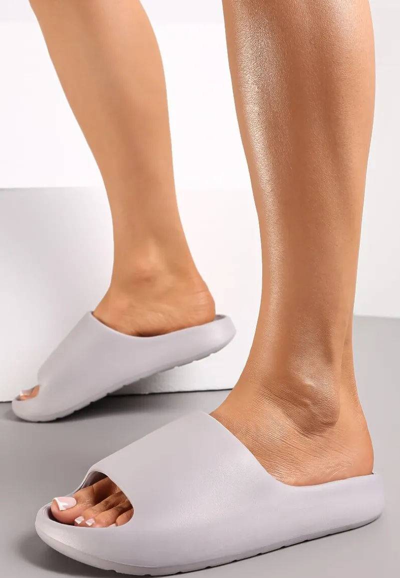 Szare Piankowe Klapki z Grubą Podeszwą i Szerokim Paskiem Zamila