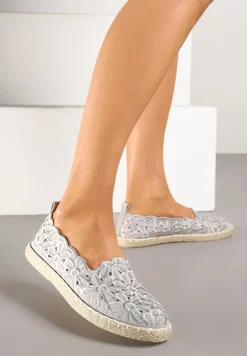 Szare Plecione Espadryle Vices z Kwiatowym Motywem z Ażurowymi Wycięciami Honavia