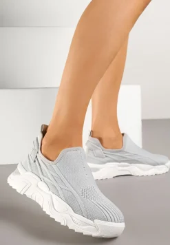 Szare Siateczkowe Buty Sportowe Sneakersy Wsuwane Zdobione Tłoczeniami Nusadela